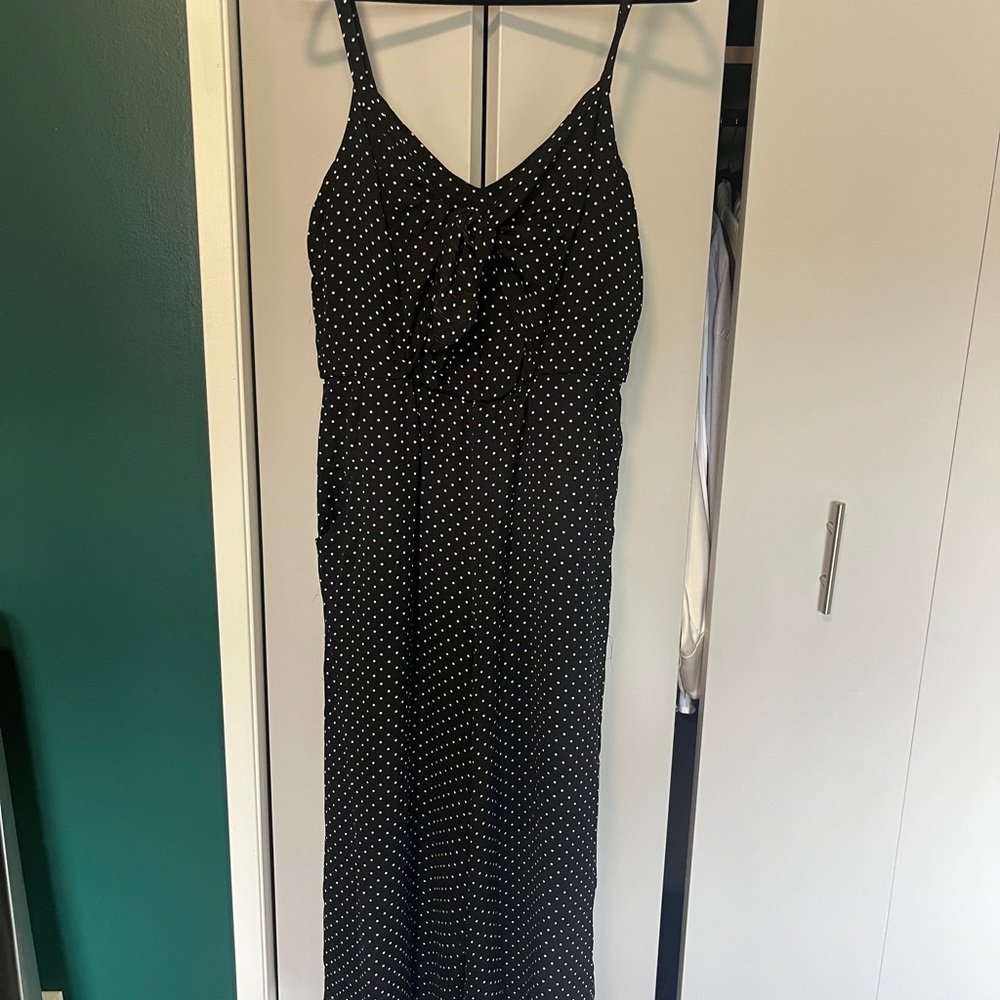 Black Polka Dot Wide Leg Jumpsuit with Spaghetti Straps